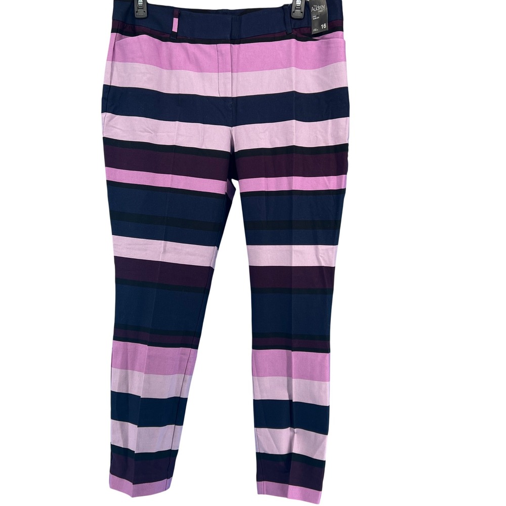 New‎ York & Company Audrey Pant Size 16 Curvy Slim Leg Striped Navy Purple New